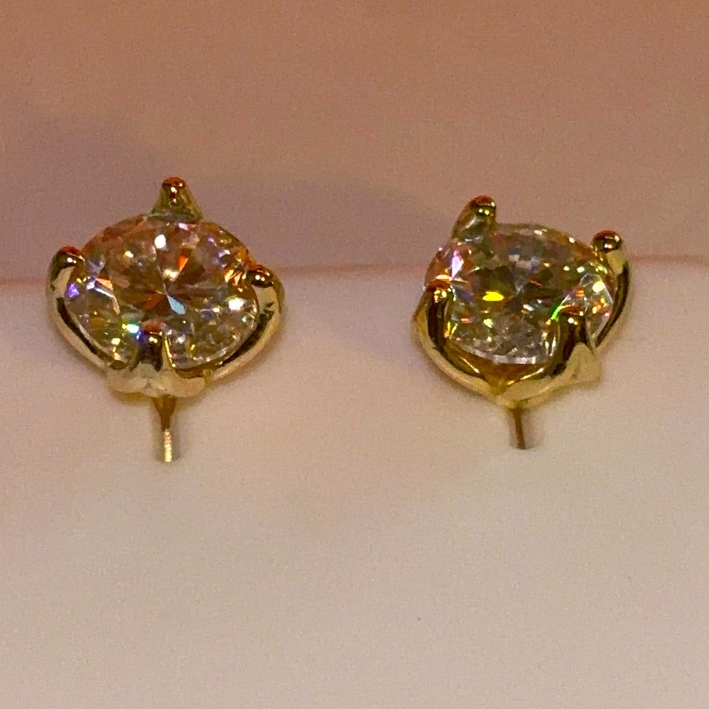 Gold Over Sterling Silver Stud Earrings with Sparkling Stones! BRAND NEW